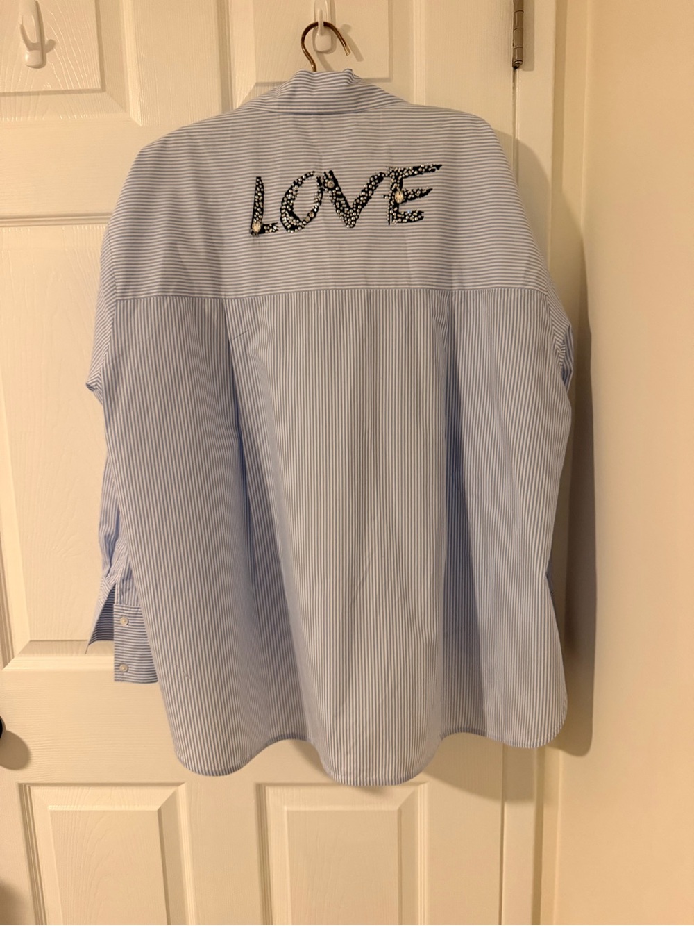 Pinko Vintage Blue & White Striped Top with 'LOVE' Crystal Applique